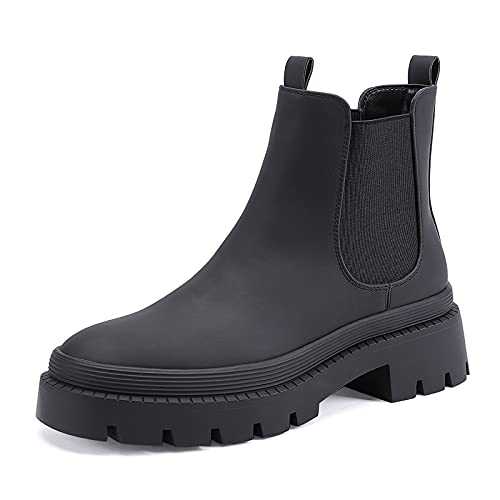 EETTARO Women’s Chelsea Boots Ladies Ankle Chunky Low Block Heel Bootie Elastic Slip On Round Toe Shoes