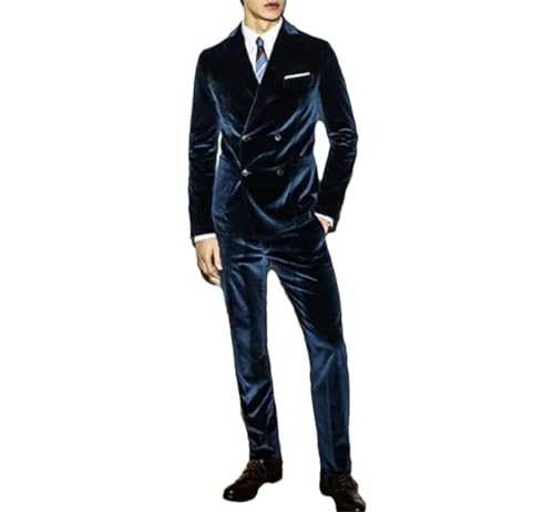 Men's 2 Piece Suit Fleece Double Breasted Wedding Suits Luxury Single Dress Suit Jackets Pants Set