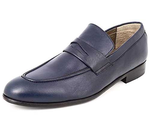 Moccasin Shoes Men Leather Navy Blue