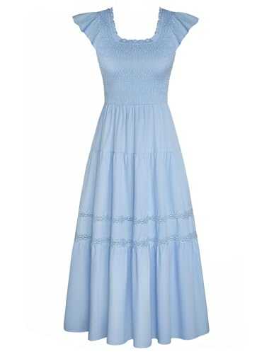 GRACE KARIN Women Summer Smocked Dresses A Line Swing Beach Dresses Square Neck Stretchy Chest Dresses Daily Holiday
