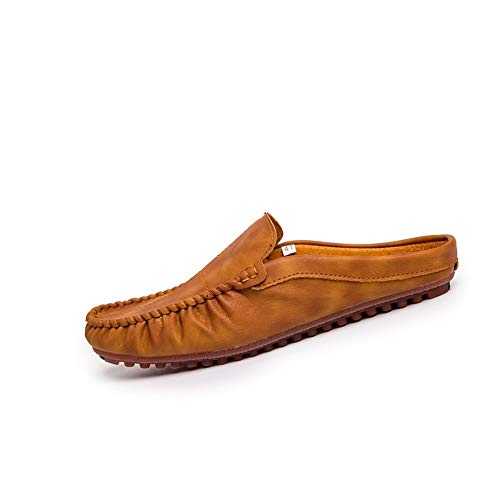 Fashionable wearable oxford shoes For Men Boat Moccasins Slip On Style Microfiber Leather Half Dragged Soft Lightweight Driving Loafer (Color : Yellowish brown, Size : 8.5 UK)