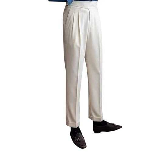 CUTeFiorino Rain Trousers Men's Bicycle Blue Men's Vintage Dress Pants Buckle High Waist Formal Pants Classic Fit Solid Colour Straight Leg Suit Pants Short Trousers Men's Jogging