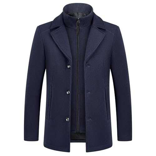 KUDMOL Men's Winter Wool Coat with Removable Cotton Gilet 2-in-1 Winter Warm Casual Peacoat