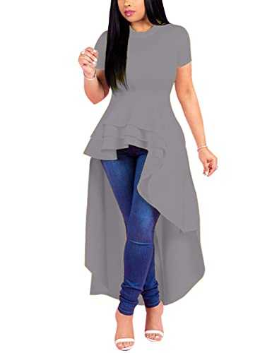 Lrady Womens Casual Short Sleeve Irregular Hem Ruched Blouse Asymmetrical Tee Shirts Dress Long Tunic Tops