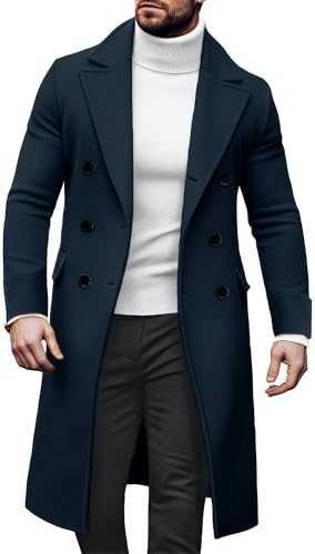 AIEOE Mens Wool Trench Coat Long Overcoat Winter Windbreaker Double Breasted Coats Business Coat Warm Thick Outerwear Casual Slim Fit Jacket Solid Color S M L XL