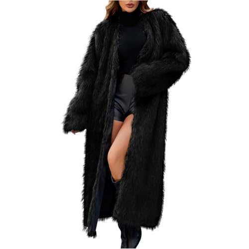 Zeiayuas Fur Coat for Women Luxe Faux Fur Long Coat Jacket Ladies Warm Artificial Fleece Jackets Winter Fashion Solid Lapel Neck Thick Outerwear Fluffy Fuzzy Overcoat Teddy Cardigan