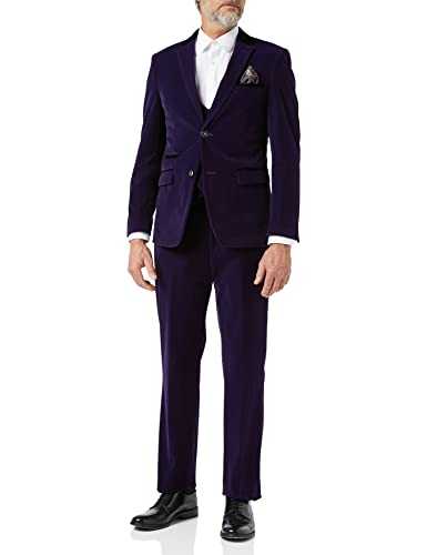 Ricky Mens 3 Piece Velvet Suit in Purple Tailored Fit Jacket Waistcoat Trousers Wedding Party Wear