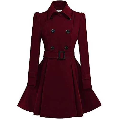 ForeMode Women Double Breasted Trench Coat with Belt Buckle Spring Mid-Long Long Sleeve Casual Dresses Style Outwear