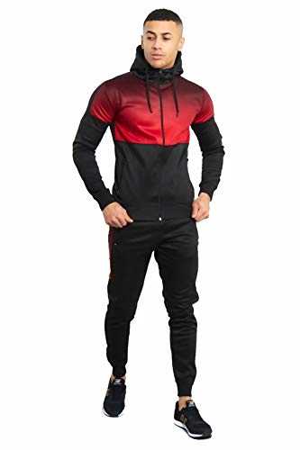 AARHON Mens Black Two Tone Hooded Skinny fit Tracksuit Boys Slim fit Black Tracksuit