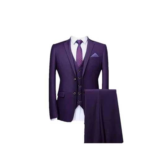 Men's Three-Piece Suit – Blazer Vest Pants Solid Color Formal Business Office Groom Wedding Party Suit Two Button