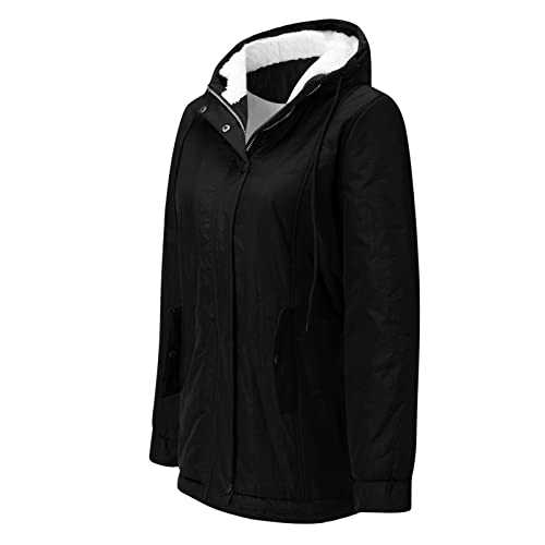TEPTDirio Hooded Overcoat Jacket Trench Coat Women's Thick Winter Outwear Fur' Warm Lined Women's Coat Fleece Coat Womens (a-Black, L)