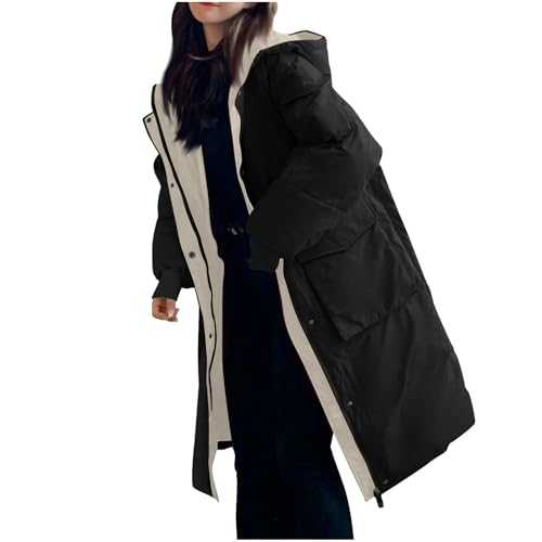 Quilted Jacket Womens Padded Winter Coats Womens Hooded Puffer Jacket Mid-Length Down Jacket With Pocket Hooded Quilted Jacket Full Sleeve Oversized Warm Jacket Puffer Coats