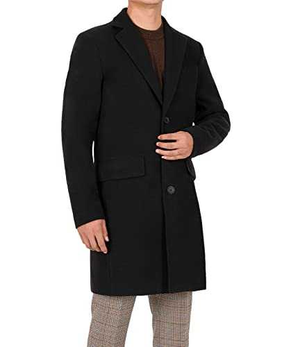 Bonnorth Men's Winter Wool Blend Mid-Length Peacoat Single Breasted Notched Collar Coat
