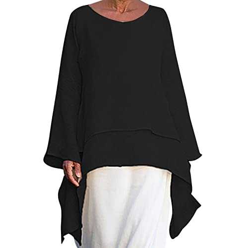 Women Cotton Linen Shirt Long Length Tunic Tops UK Sale Long Sleeve Baggy Blouse Solid Elegant Party Floaty Swing Top Shirts Loose Fit Oversized Pullover Tops Clearance Plus Size 8-22