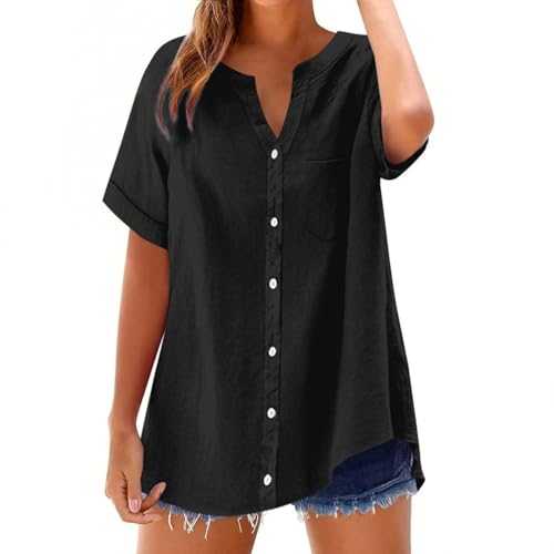 Ladies Linen Tops Black Plus Size Summer Tunics Clearance Loose Shirt Top Stand Solid Color Sleeve Collar Casual Women's Shirt 2025 New