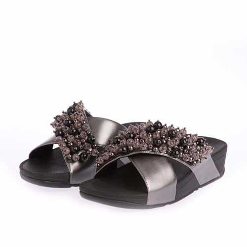 Women's Fit Flop Lulu Bauble-Bead Cross Slide Sandals in Grey