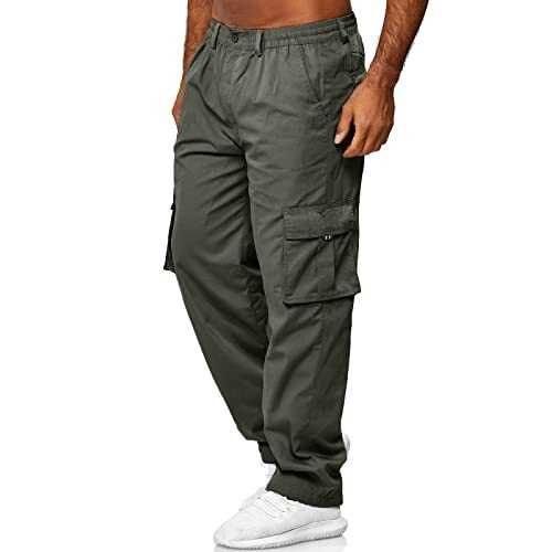 Sizoer Black Work Trousers for Men Straight Leg Combat with Drawstring and Pockets Tracksuit Bottoms for Men Beach Pants with Pockets Outdoor Streetwear Casual Work Bottoms