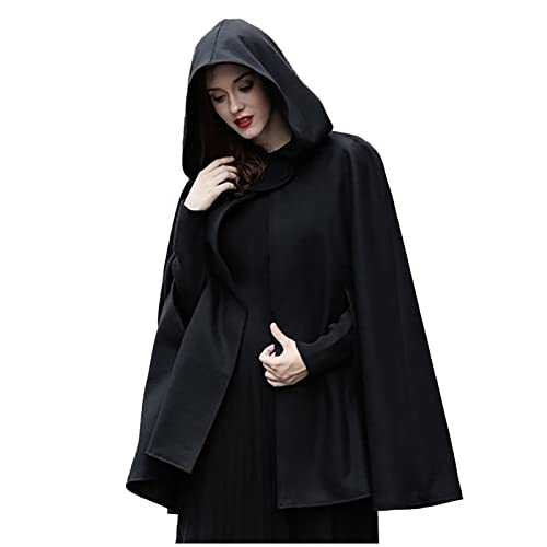 Women Cloak Hooded Cape Coat Split Long Sleeve Cape Jacket Fleece Trench Coat Open Front Cardigant Poncho Outwear Ladies Shawl Cape Cloak Mantle UK Clearance