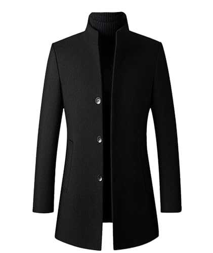xxxiticat Men's Winter Stand-Up Collar Wool Trench Coat Single Breasted Slim Fit Business Jacket Stylish Coat Windbreaker with Pocket