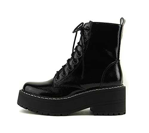 Soda FLING Women Chunky Lug Sole Lace up Fashion Combat Ankle Boot w/Side Zipper