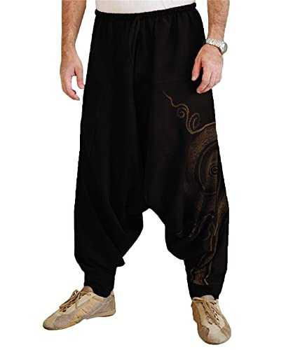 Men's Harem Aladdin Genie Pants Unisex Wide Crotch Ninja Trousers Loose Fit Hippie Bloomers Pant