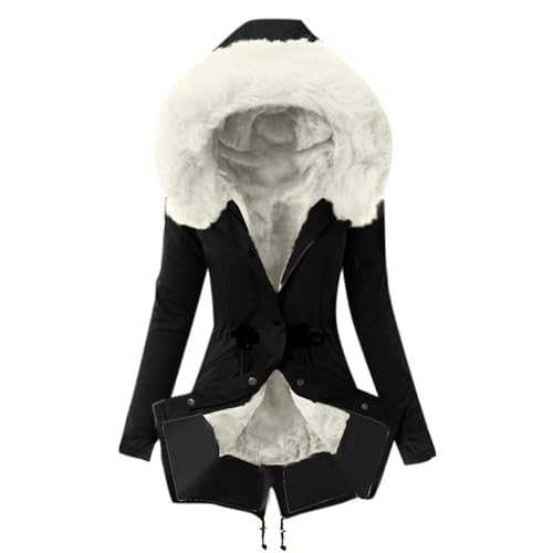 RLEHJN Long Winter Coats for Women UK Sale Clearance, Parka Jacket Womens Hooded Fleece Lined Jacket Warm Padded Coat with Faux Fur Trim Hood Overcoat Thickened Mid-Length Outerwear with Pockets