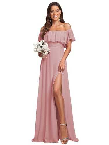 Ever-Pretty Women's Maxi Off The Shoulder Prom Bridesmaid Dress with Thigh High Slit 00968