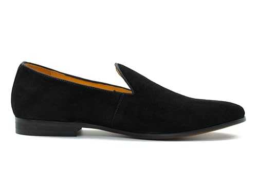 Xposed Men’s Black Velvet Slippers Real Leather Classic Plain Slip on Evening Tuxedo Loafers