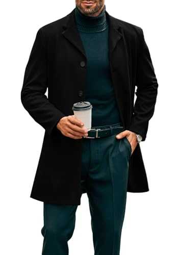 Runcati Men's Long Trench Coat Slim Fit Winter Notch Collar Jacket Single Breasted Business Overcoat