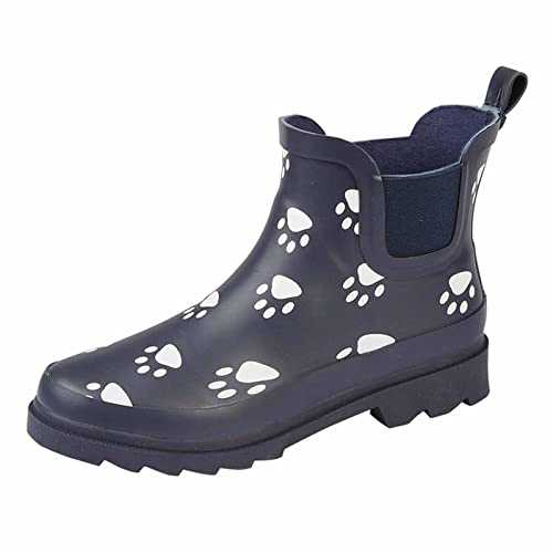 Ladies Womens Ankle Wellingtons Waterproof Navy Red Slip On W407C