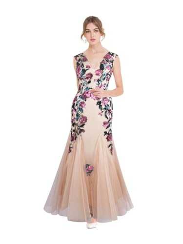 ANGEL FASHIONS Women's Deep V Neck Rose Sequin Sheath Prom Dresses