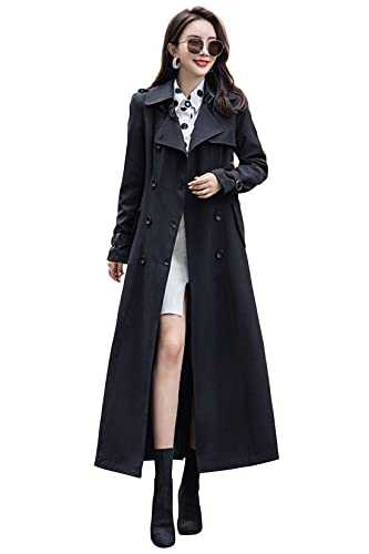 ebossy Women's Double Breasted Duster Trench Coat Slim Full Length Maxi Long Overcoat