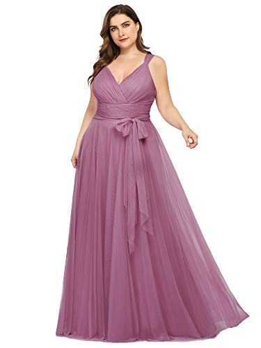 Ever-Pretty Women's Elegant V Neck Empire Waist Floor Length Tulle A Line Formal Gowns Dresses Orchid 16UK