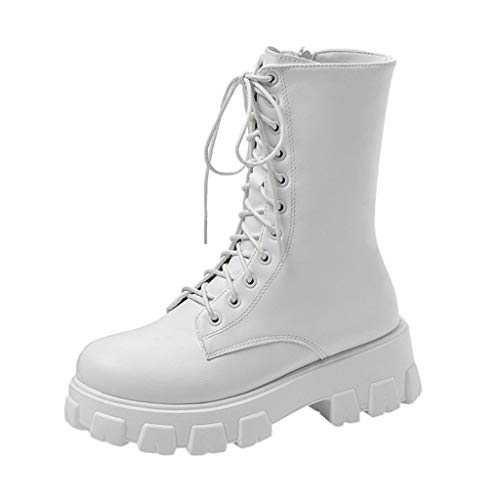WILLBEST Winter Boots for Women UK Cowboy Ankle Boot Western Fashion Cowgirl Wide Calf Fitting Stretchy Boots Chunky Heels Lace Up Zip Biker Booties Shoes