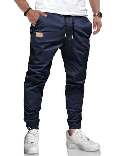 LIUPMWE Joggers for Men Cotton Casual Mens Work Trousers Tracksuit Elastic Cargo Pants Waist with Drawstring Pockets Sweatpants