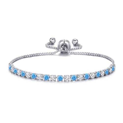 Philip Jones Silver Plated Adjustable Blue Tennis Bracelet Created with Zircondia® Crystals