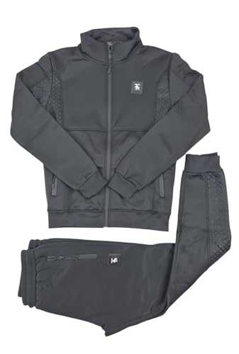 Time Is Money Men's Slim Fit Tracksuit Set – Full Zip Jacket & Joggers – 100% Polyester – Black, White, Grey – S to 5XL