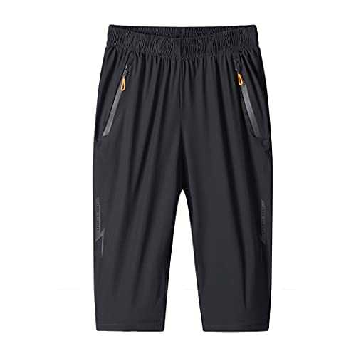 MakingDa Mens Shorts 3/4 Jogger Capri Casual Sport Pants Summer Loose Zip Gym Running Training Bottoms Elastic Waist Below Knee Short ​with Zip Pocket