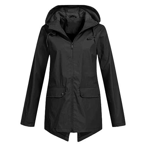 BMKKTOP Rain Jacket for Women Waterproof Long Hooded Raincoat Trench Coats Hiking Lightweight Cycling Bike Windbreaker Outwear