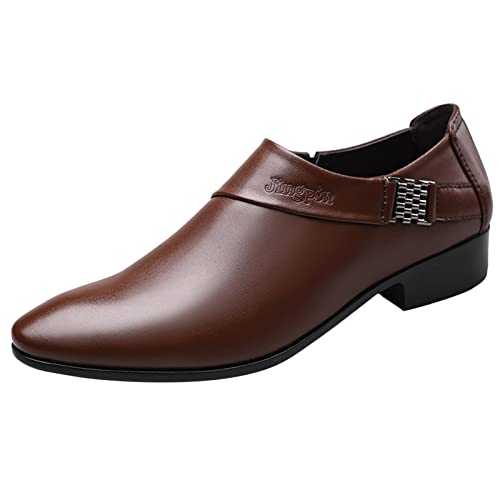 Mens Dress Formal Oxfords Leather Shoes Pointed Toe Heeled Slip On Solid Color Simple Men Slip on Dress Shoes Leather