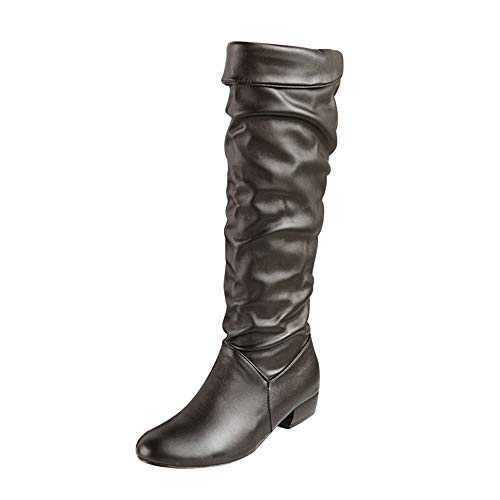 Womens Knee High Boots Clearance Slouchy Faux Leather Knee High Flats Boots Slip on Riding Boots Thigh High Boots Slouchy Boot Wide Calf Long Boots Winter Shoes