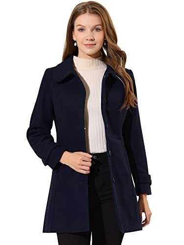 Allegra K Women's Peter Pan Collar Single Breasted Button Front Winter Coat