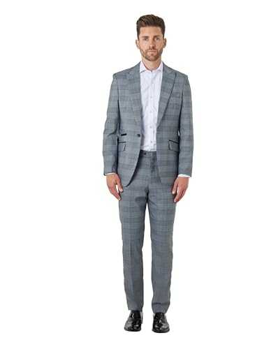 EKON – Mens Classic Prince of Wales Check 2 Piece Suit Tailored Fit Jacket, Waistcoat, Trousers