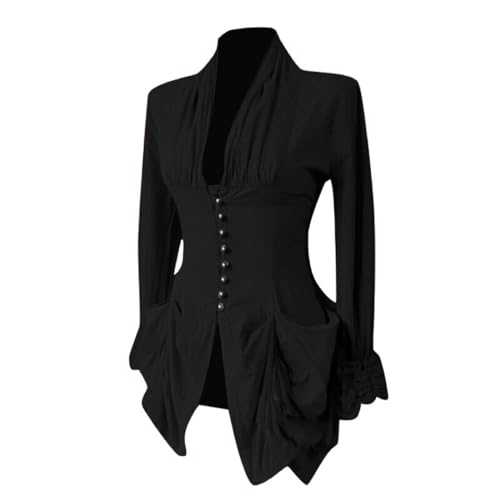 HAOLEI Halloween Tops for Women UK Sale Clearance,Ladies Vintage Tailcoat Jacket,Medieval Costumes,Gothic Steampunk Tuxedo Victorian Frock Coat,Irregular Retro Punk Cosplay Outfits Party Outwear Coat