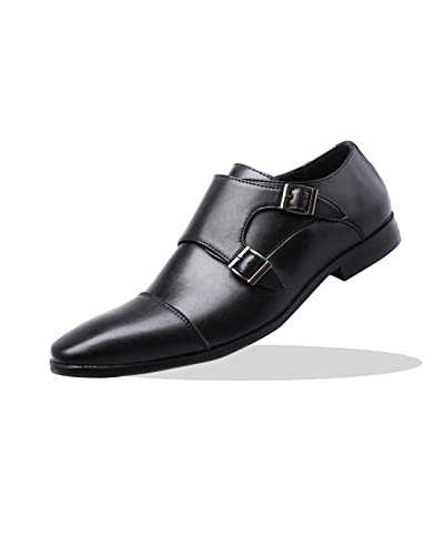 Mens Loafers Dress Shoes Leather Brogues Slip On Moccasion Double Buckle Monk Shoe Non-Slip Business Office Formal Shoes