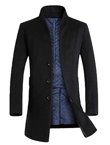 FTCayanz Men's Wool Trench Coat Long Slim Fit Overcoat Winter Single Breasted Top Coats With Pockets