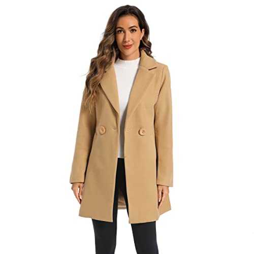 ZHANCHTONG Women's Notched Lapel Double Breasted Winter Outerwear Pea Coat