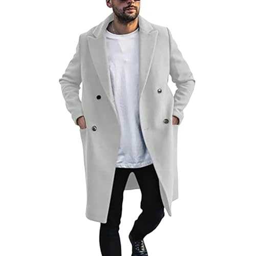 Fleece Men's Winter Warm Solid Pocket Wool Coat Men's Thick Coat Men's Medium Length Sailor Jacket