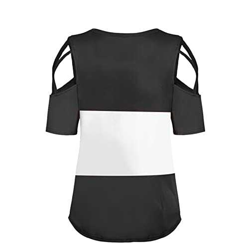 Ladies Off Shoulder Summer T-Shirt Short Sleeve Crewneck Pullover Print Top_(w6h058)