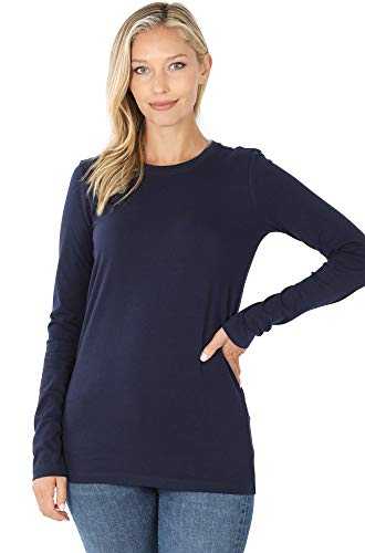 Zenana Cotton Crew Neck Long Sleeve T-Shirt (Available from Small to X-Large)